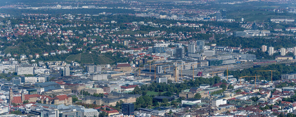 aerial cityscape of central neighbourhoods from TV-tower, Stuttgart, Germany