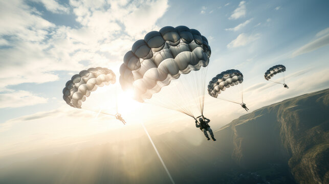 Paratroopers in the sky, day light
