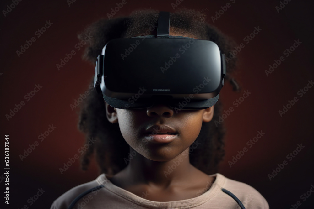 Poster generative ai person using virtual reality goggles 3d augmented experience exited digital world head