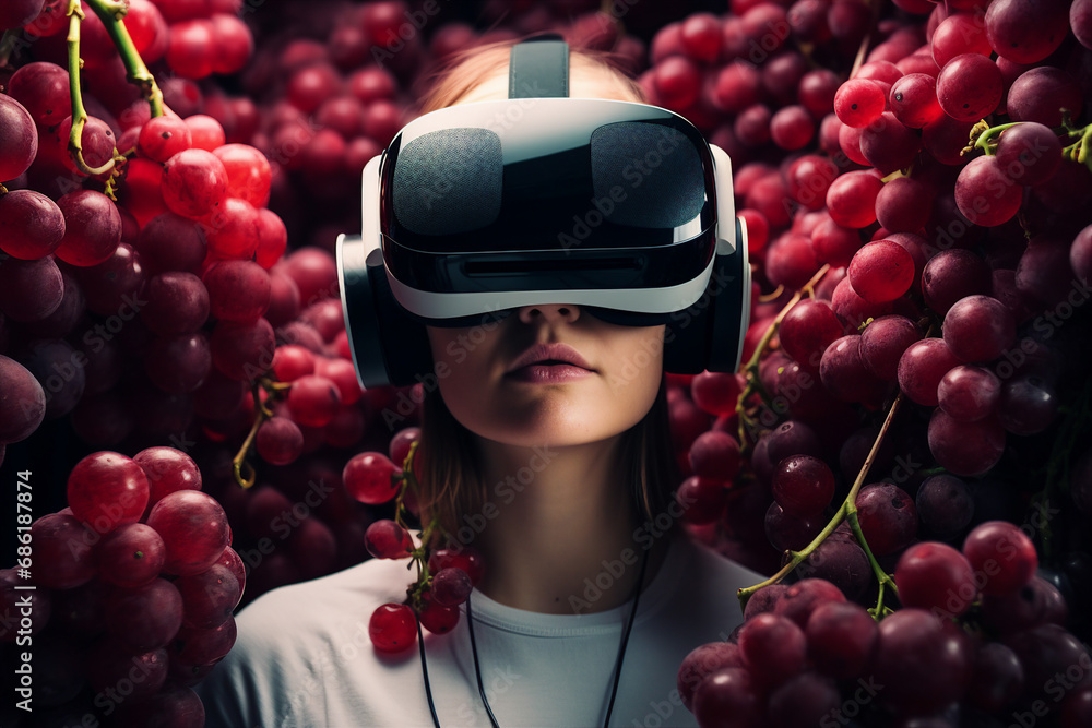 Aufkleber generative ai person using virtual reality goggles 3d augmented experience exited digital world head