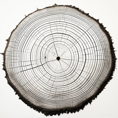 Tree trunk growth year lines. Black and white graphic. High quality photo