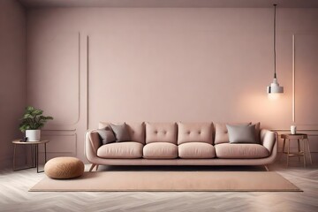 close up   view, stylish room, with comfortable sofa, with modern room, wall is decent colour. - obrazy, fototapety, plakaty