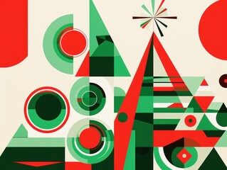 a red, green and white christmas tree, in the style of intuitive geometric forms