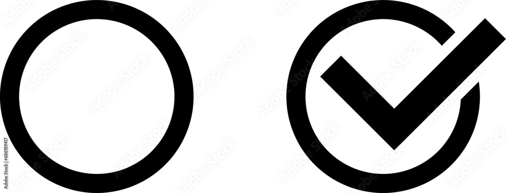 Poster circle and check mark in circle select button icon set. vector image.