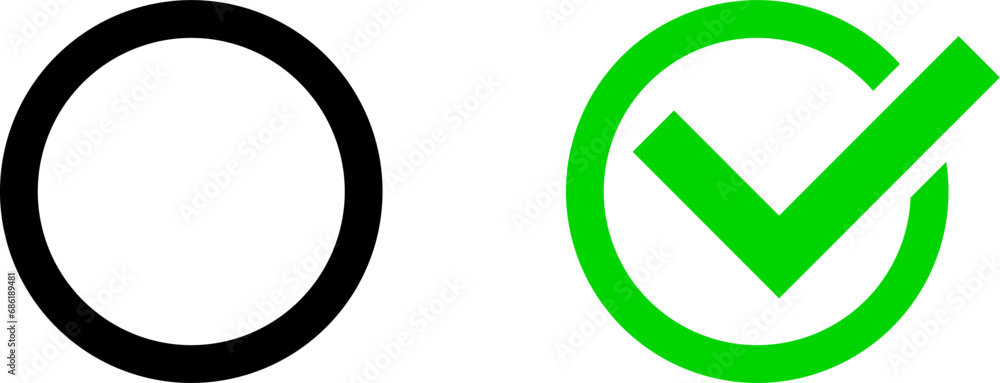 Poster circle and check mark in circle select button icon set. vector image.