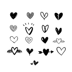  Black and white heart illustration drawing by hand, Valentines day cute heart collection