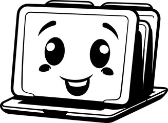 Laptop cartoon vector stock, coloring page black and white