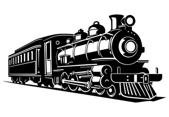 silhouette of the old train vector illustrator, vintage train. © Natworanat