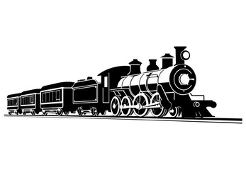 silhouette of the old train vector illustrator, vintage train. © Natworanat