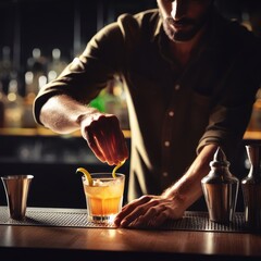 Fototapeta na wymiar bartender pouring cocktail