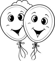 Balloon cartoon coloring page black and white