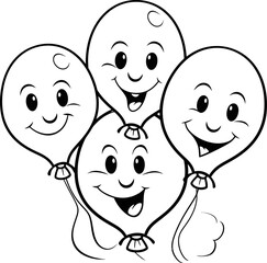 Balloon cartoon coloring page black and white