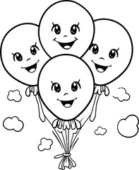 Balloon cartoon coloring page black and white
