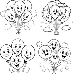 Balloon cartoon coloring page black and white