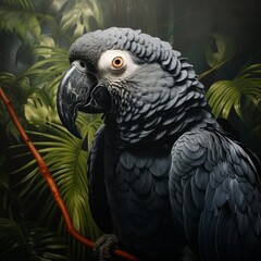 a black parrot sitting on a branch
