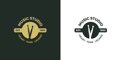 Fototapeta premium Music Studio Guitar Store Grunge Logo Artwork