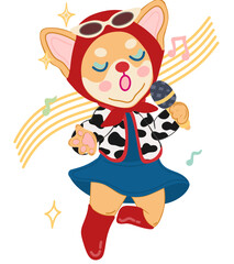 Chihuahua dog holding a microphone and singing