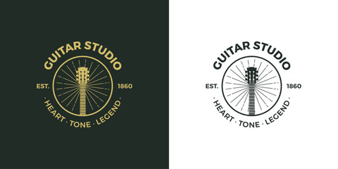 Music Studio Guitar Store Grunge Logo Artwork