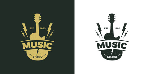 Music Studio Guitar Store Grunge Logo Artwork
