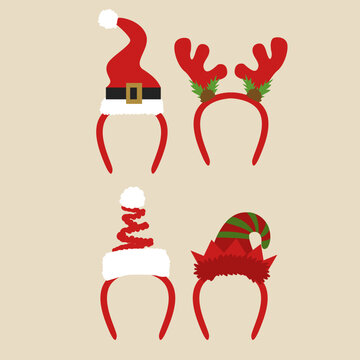 Christmas headband vector icon. Xmas hair band illustration. Flat design cartoon style winter holiday design element. Party time hair accessory.