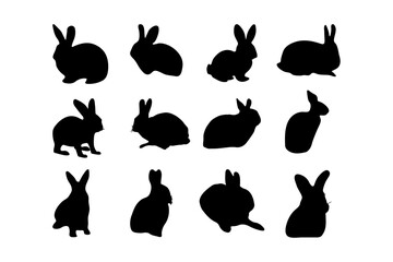 Rabbit silhouettes vector art, Icons, black color isolated on white background. Logo, wallpaper.