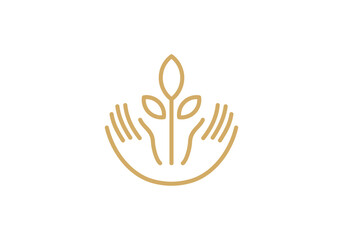hand leaf logo, nature care, growth, plant symbol design vector illustration