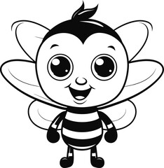 Bee cute cartoon vector image, coloring page