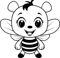 Bee cute cartoon vector image, coloring page