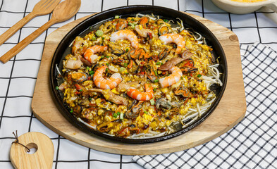 Mussels fried in egg batter, Pan-fried crispy mussel with bean sprout, Crispy Mussel and Bean sprout Pancake