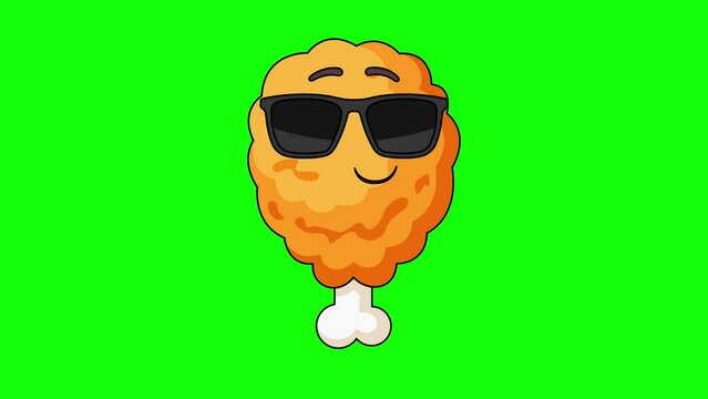 fried chicken emoji cartoon smiling face with sunglasses, emoticon animation