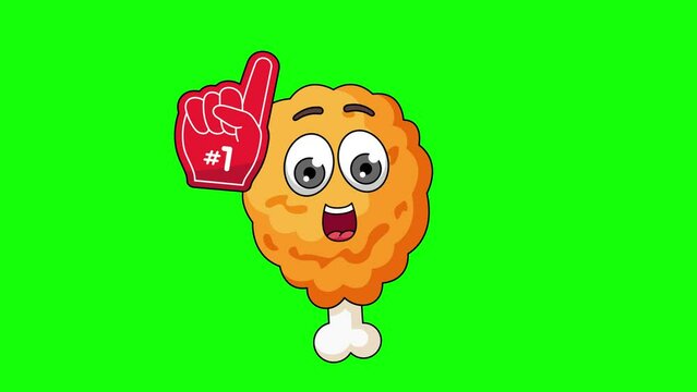 number 1 fan fried chicken cartoon emoticon, looping animation