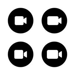 Video call icon vector on black circle. Camera symbol