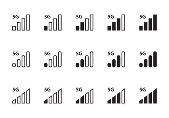 Signal strength indicator bar icon vector with 5g symbol