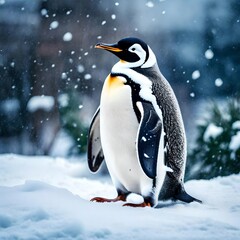 Fototapeta premium penguin on the snow generative Ai tool