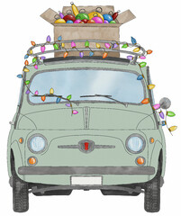 Retro Fiat 500 with Christmas Ornaments - 686196234