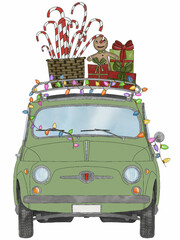 Retro Fiat 500 with Christmas gifts - 686196241