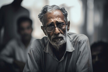Fototapeta premium An old sad man with suspected alzheimer's or memory loss now lives in a nursing home
