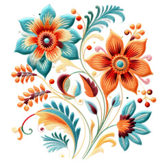
A floral pattern with leaves and flowers.