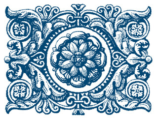 Floral Engraving Border. Hand Drawn Vector Outline, Graphic, Line Art. Vintage Baroque Ornament Frame. Modern Style. Antique Botanical Retro Design. Victorian Frame Border. Medieval Stamp.