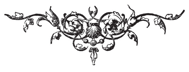 Floral Engraving Border. Hand Drawn Vector Outline, Graphic, Line Art. Vintage Baroque Ornament Frame. Medieval Style. Antique Botanical Retro Design. Victorian Frame Border. 