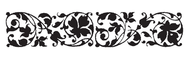 Floral Border Divider. Floral Elegant Motif. Hand Drawn Vector Outline, Graphic, Line Art. Vintage Baroque Ornament Frame. Modern Style. Antique Botanical Retro Design. Victorian Frame Border