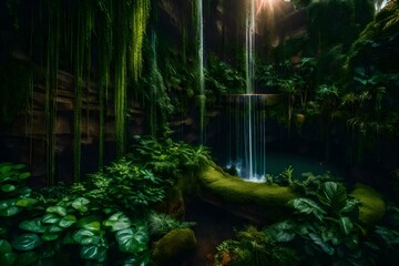 Grand Waterfall Amidst Azure Hues. Generative AI