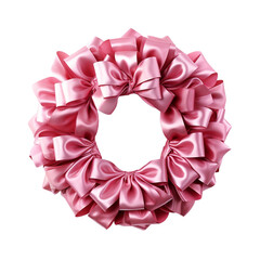 A pink christmas wreath with a pink bow isolated on transparent background
