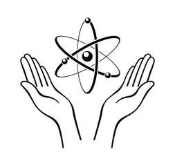 open hands with floating atom
