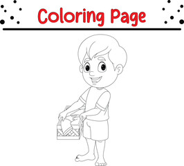 cute boy with basket clothes coloring page