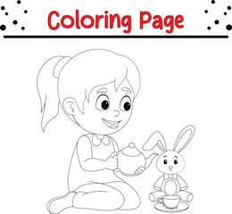 girl playing rabbit doll coloring page