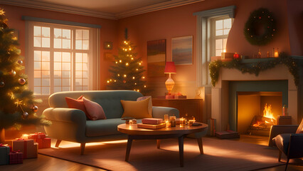 Fototapeta na wymiar Cozy Living room at Christmas