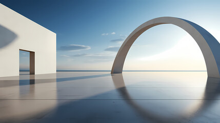 3d render of abstract futuristic architecture with empty concrete floor