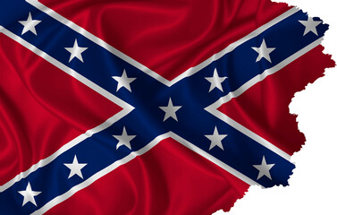 Confederate States of America flag with torn edges on silk texture