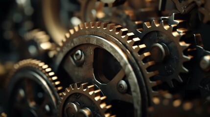 Metal gear sprockets in well used machine closeup Ai Generative